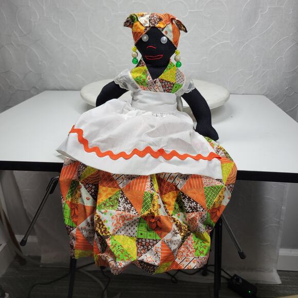 Handmade Primitive Folk Art Cloth Doll Shelf Sitter Patchwork Dress 17" - Picture 11 of 14